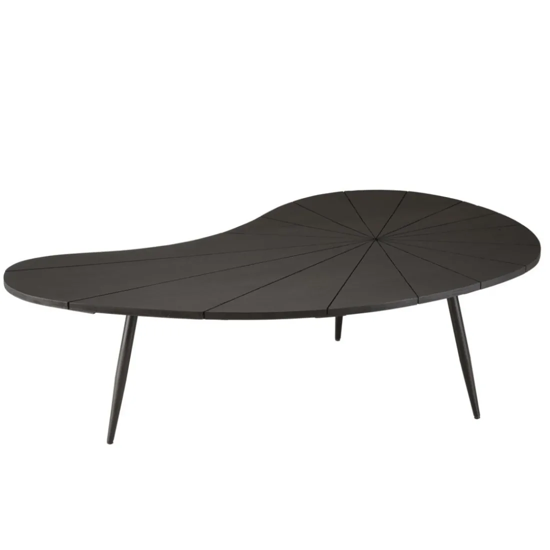 Table basse ovoïde plateau texturé Noir mat et pieds en Fer noir JAMES