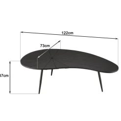 Table basse ovoïde plateau texturé Noir mat et pieds en Fer noir JAMES