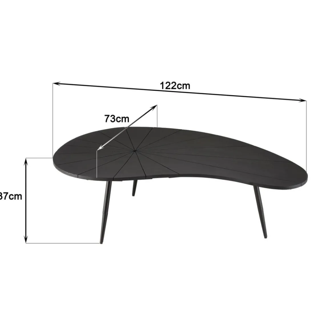 Table basse ovoïde plateau texturé Noir mat et pieds en Fer noir JAMES
