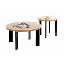 Table basse plateau en MDF décor chêne avec accents de couleur