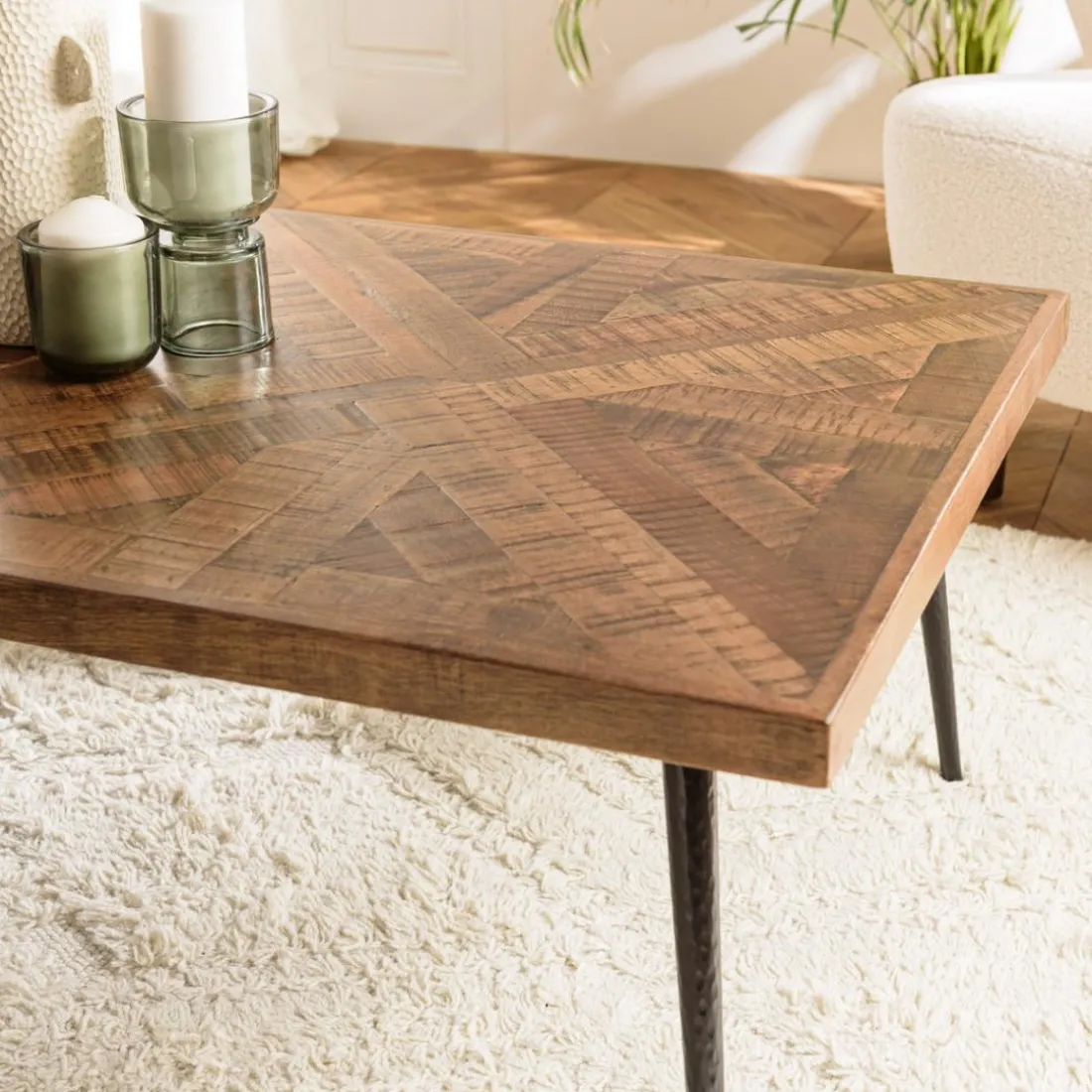 Table basse rectangulaire en bois pieds métal KIARA