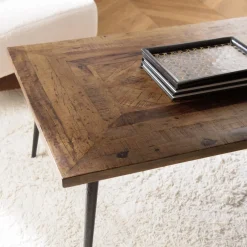 Table basse rectangulaire en bois recyclé formes géométriques KIARA