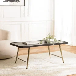 Table basse rectangulaire en Aluminium plateau Noir et pieds Dorés JOHAN
