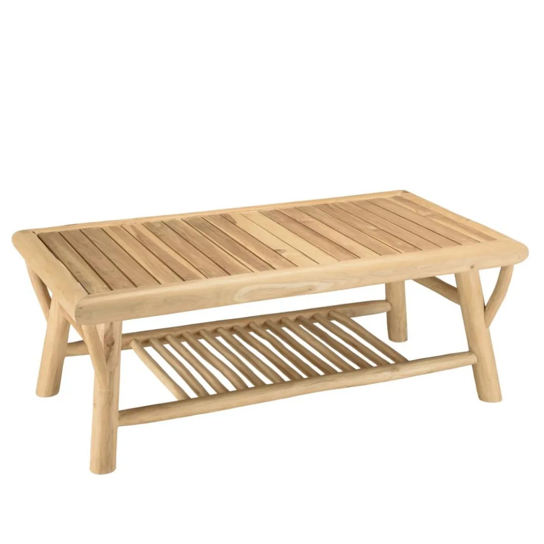 Table basse rectangulaire double plateaux en branches de Teck BORNEO Beige
