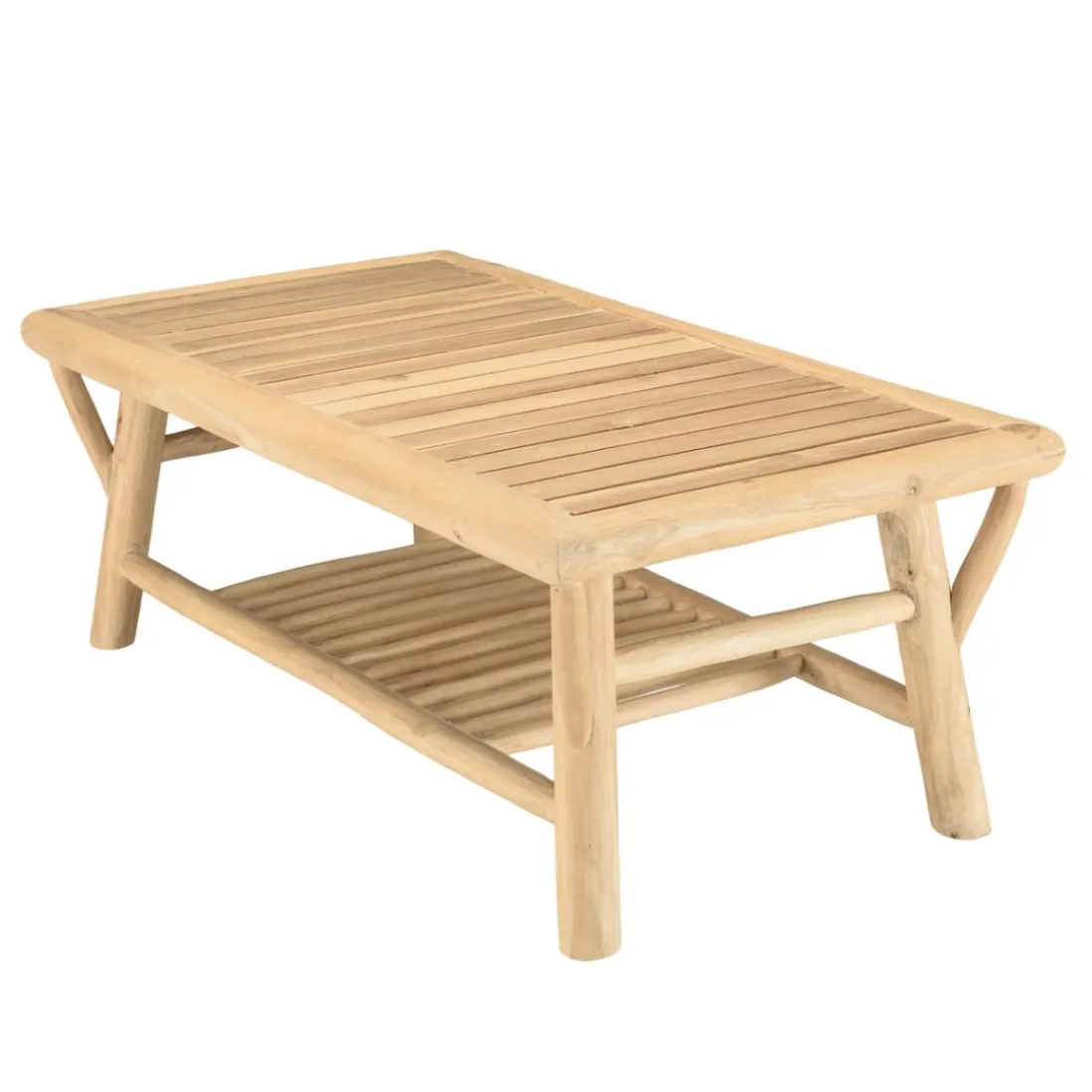 Table basse rectangulaire double plateaux en branches de Teck BORNEO Beige