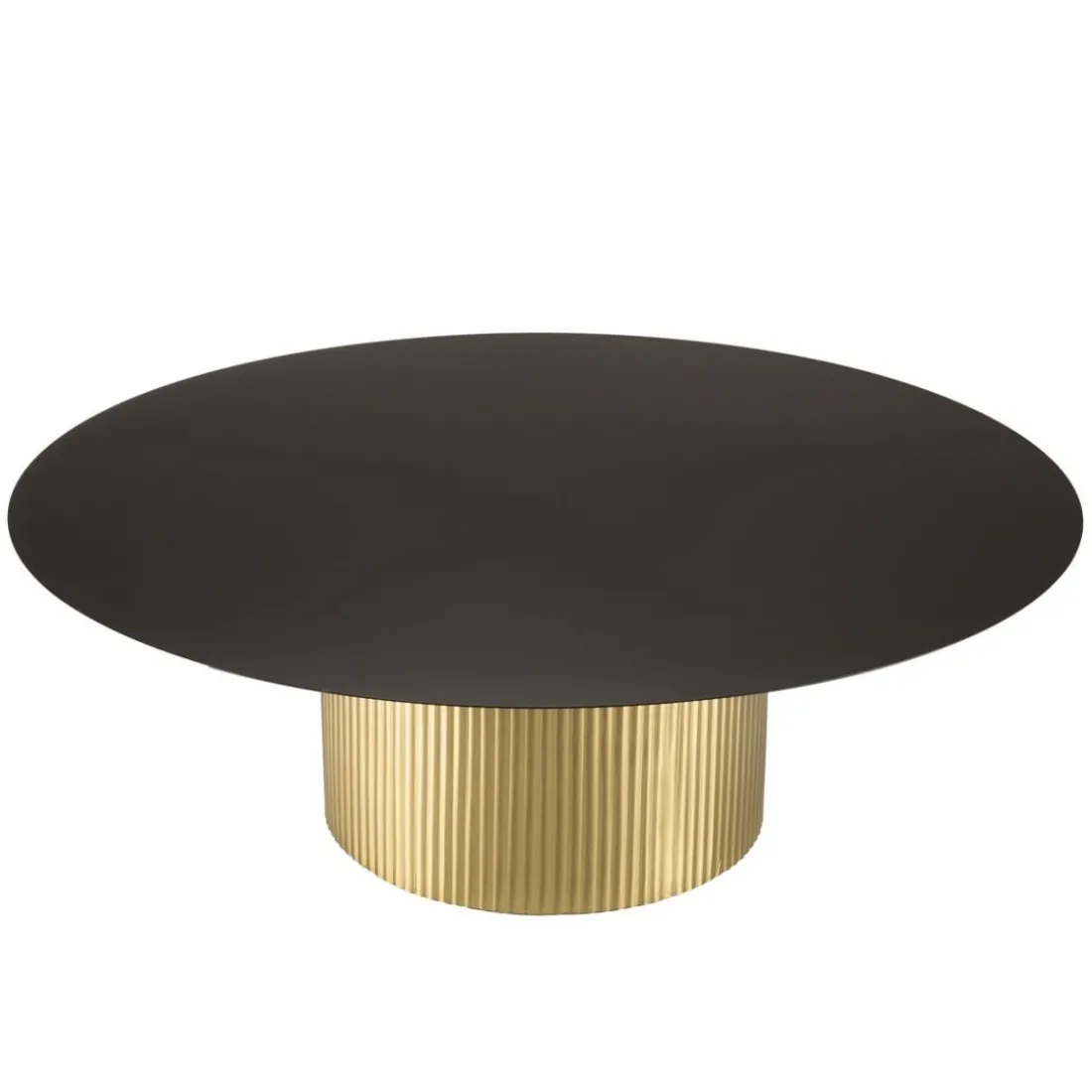Table basse ronde avec plateau en Fer noir et pied strié Doré JAMES