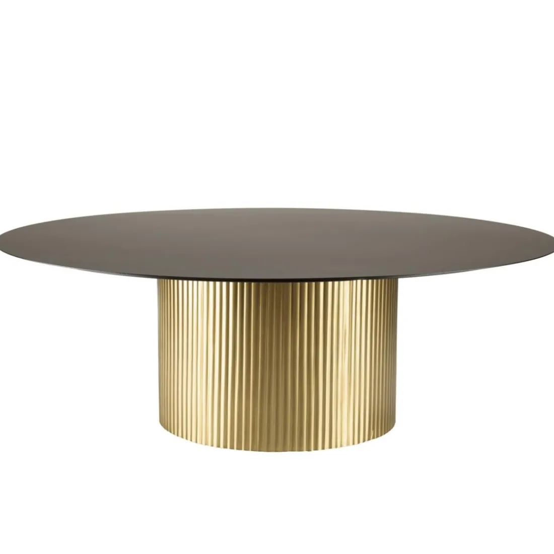 Table basse ronde avec plateau en Fer noir et pied strié Doré JAMES