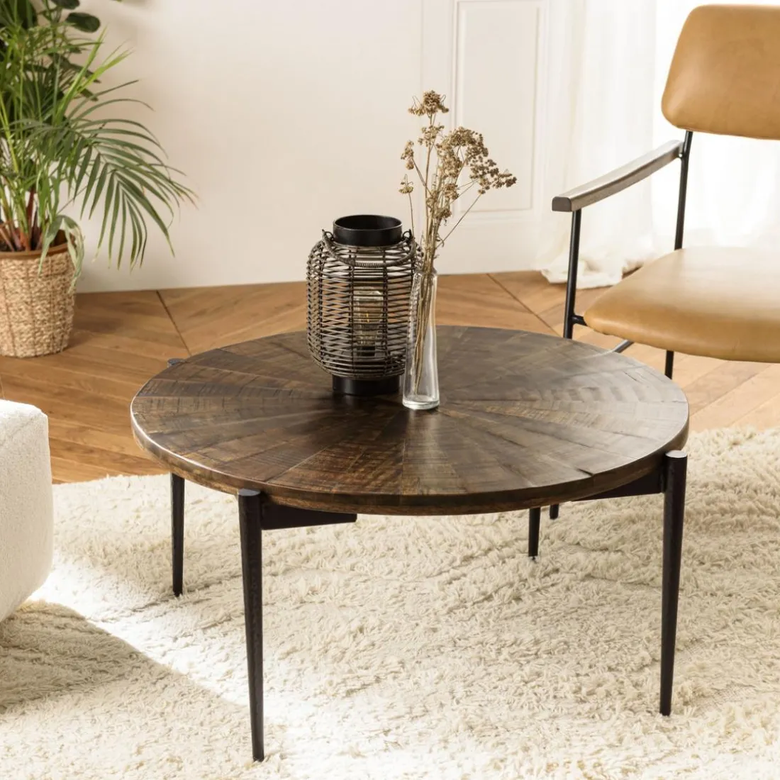 Table basse ronde bois recyclé pieds métal KIARA