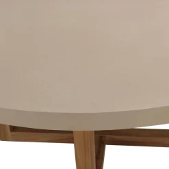 Table basse ronde en béton beige pieds croisés en teck DAK