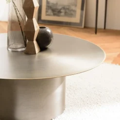 Table basse ronde en Fer Noir et bordure Dorée JAMES D80 cm