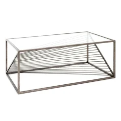 Table basse structure en Acier laqué Bronze antique et plateau en Verre trempé Transparent