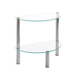 Table d'appoint 2 niveaux avec plateau demi lune en verre