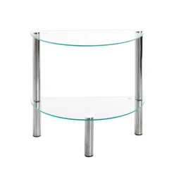 Table d'appoint 2 niveaux avec plateau demi lune en verre