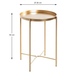 Table d'appoint acier laqué doré et plateau en métal laqué doré