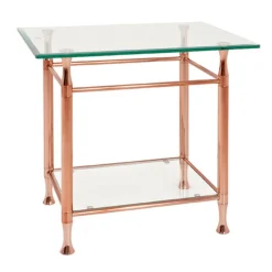 Table d'appoint acier plateau verre transparent