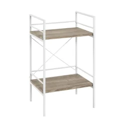 Table d'appoint Blanc avec 2 étages décor chêne clair et pieds en Métal
