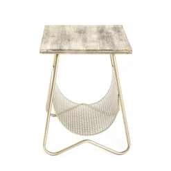 table d'appoint bois et tube d'acier laqué doré