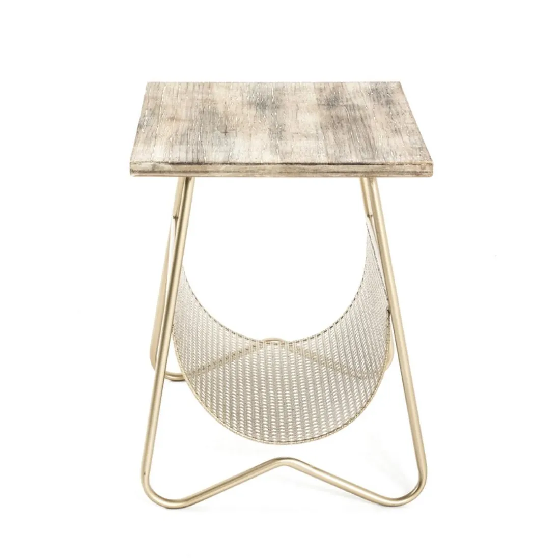 table d'appoint bois et tube d'acier laqué doré