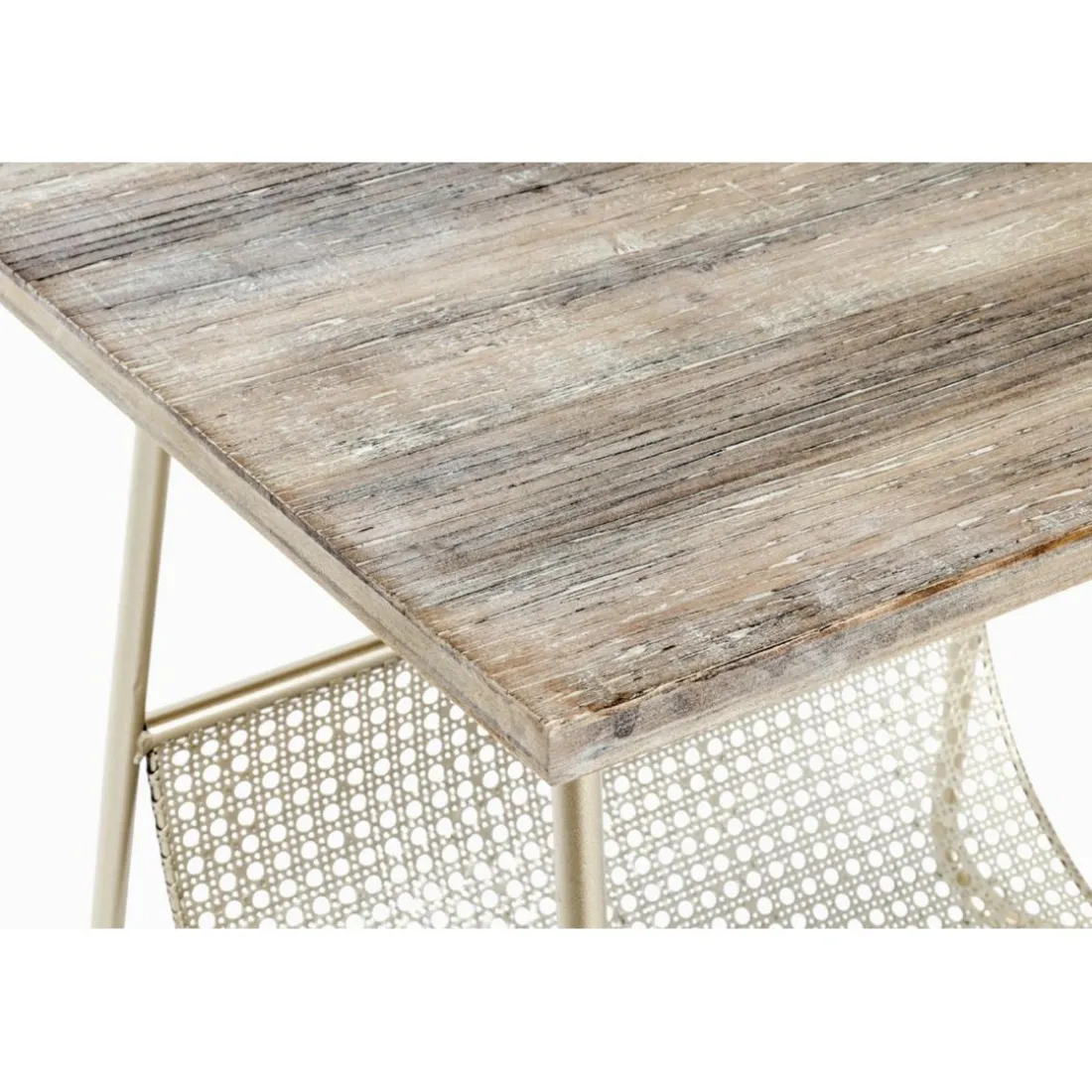 table d'appoint bois et tube d'acier laqué doré
