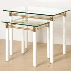 Table d'appoint carré blanche plateau verre trempé 10 mm