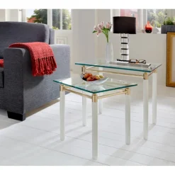 Table d'appoint carré blanche plateau verre trempé 10 mm