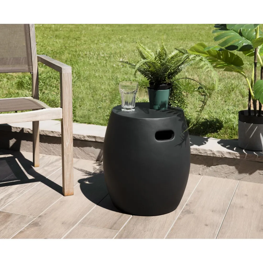 Table d'appoint de jardin ronde béton 43x43 cm noir
