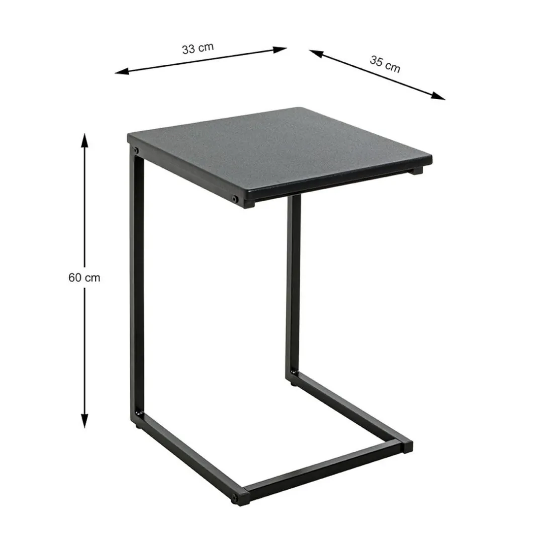 Table d'appoint design en métal plateau décor noir