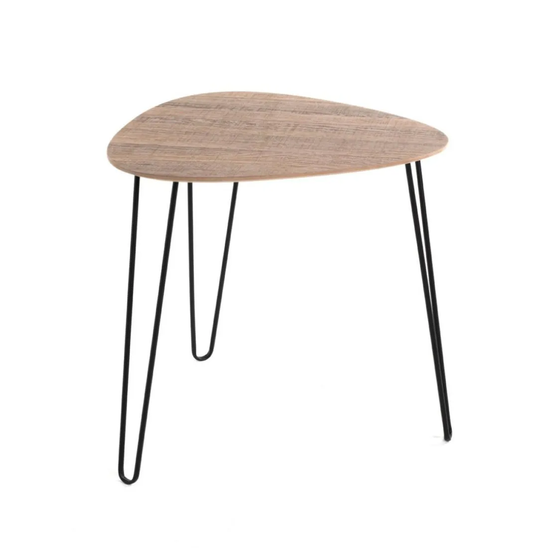 Table d'appoint design pieds en métal et plateau décor chêne