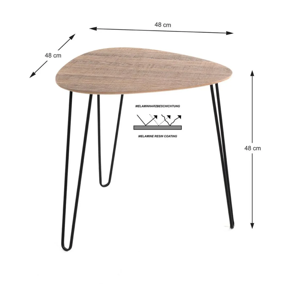 Table d'appoint design pieds en métal et plateau décor chêne