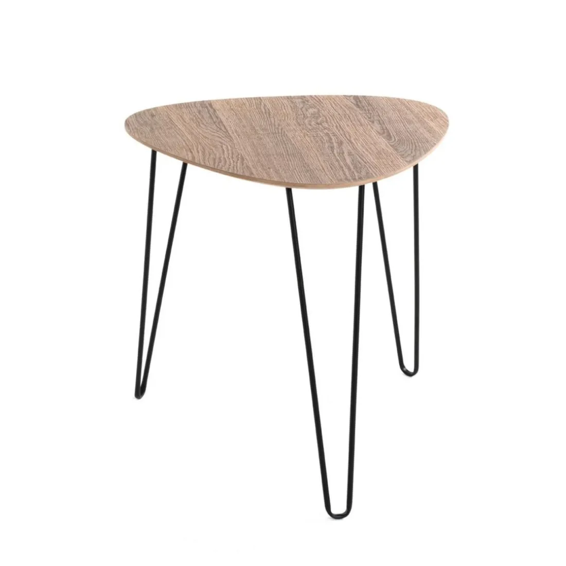 Table d'appoint design pieds en métal et plateau décor chêne