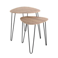 Table d'appoint design pieds en métal et plateau décor chêne