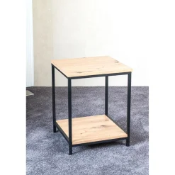 Table d'appoint deux niveaux plateaux décor chêne