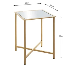 Table d'appoint Dorée en Métal laqué et plateau en miroir