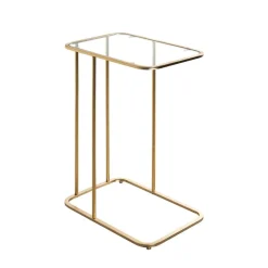 Table d'appoint Dorée en Métal laqué et plateau en Verre trempé