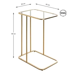 Table d'appoint Dorée en Métal laqué et plateau en Verre trempé