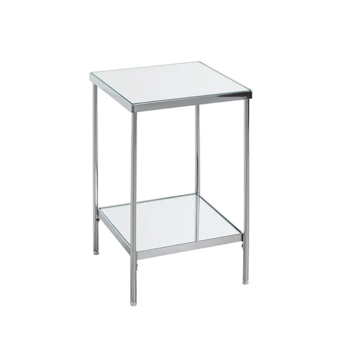 Table d'appoint en acier chromé et étagères en verre miroir