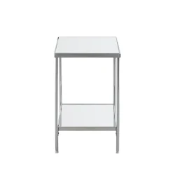 Table d'appoint en acier chromé et étagères en verre miroir