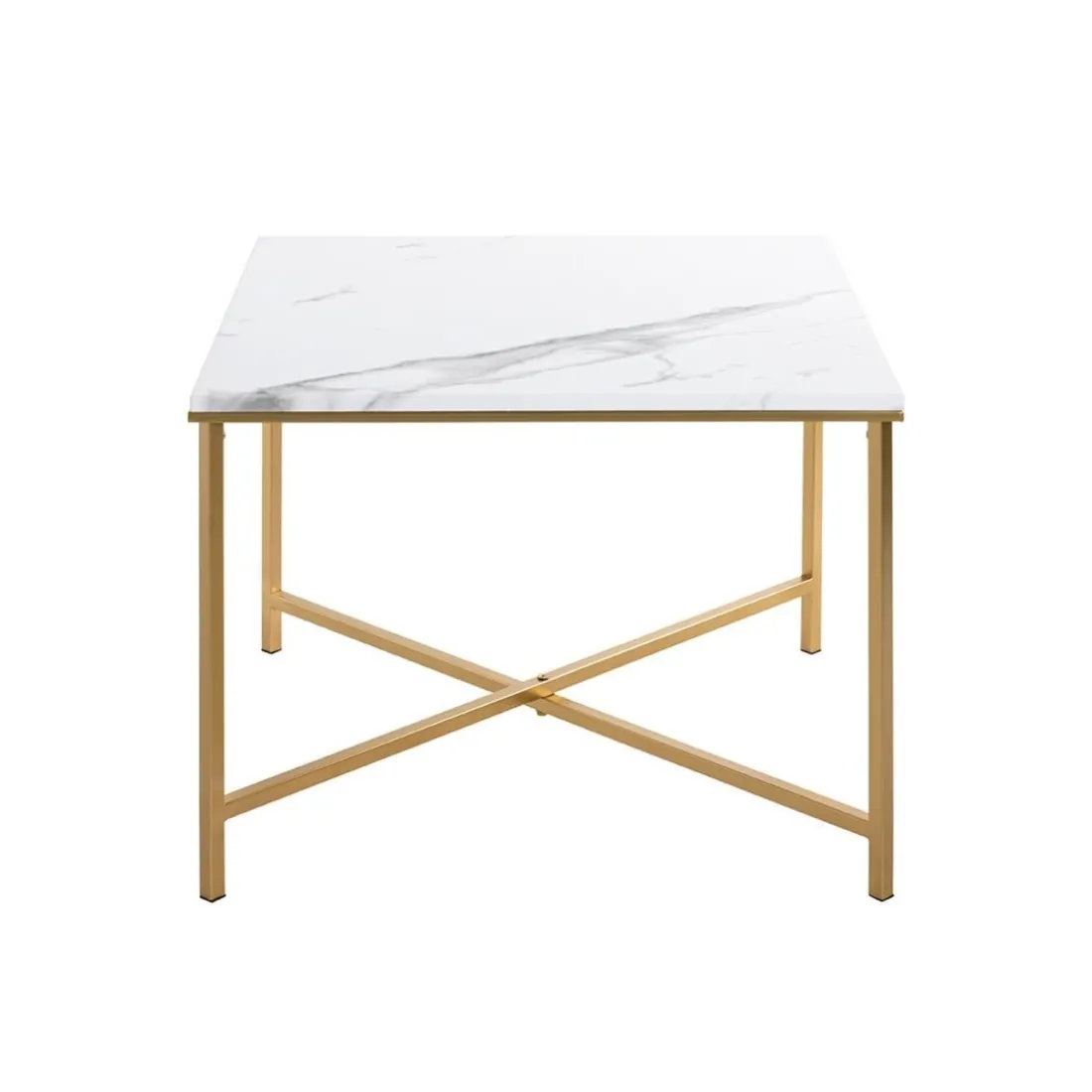 Table d'appoint en acier doré et plateau décor marbre