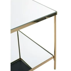 Table d'appoint en acier laitonné et étagères en verre miroir