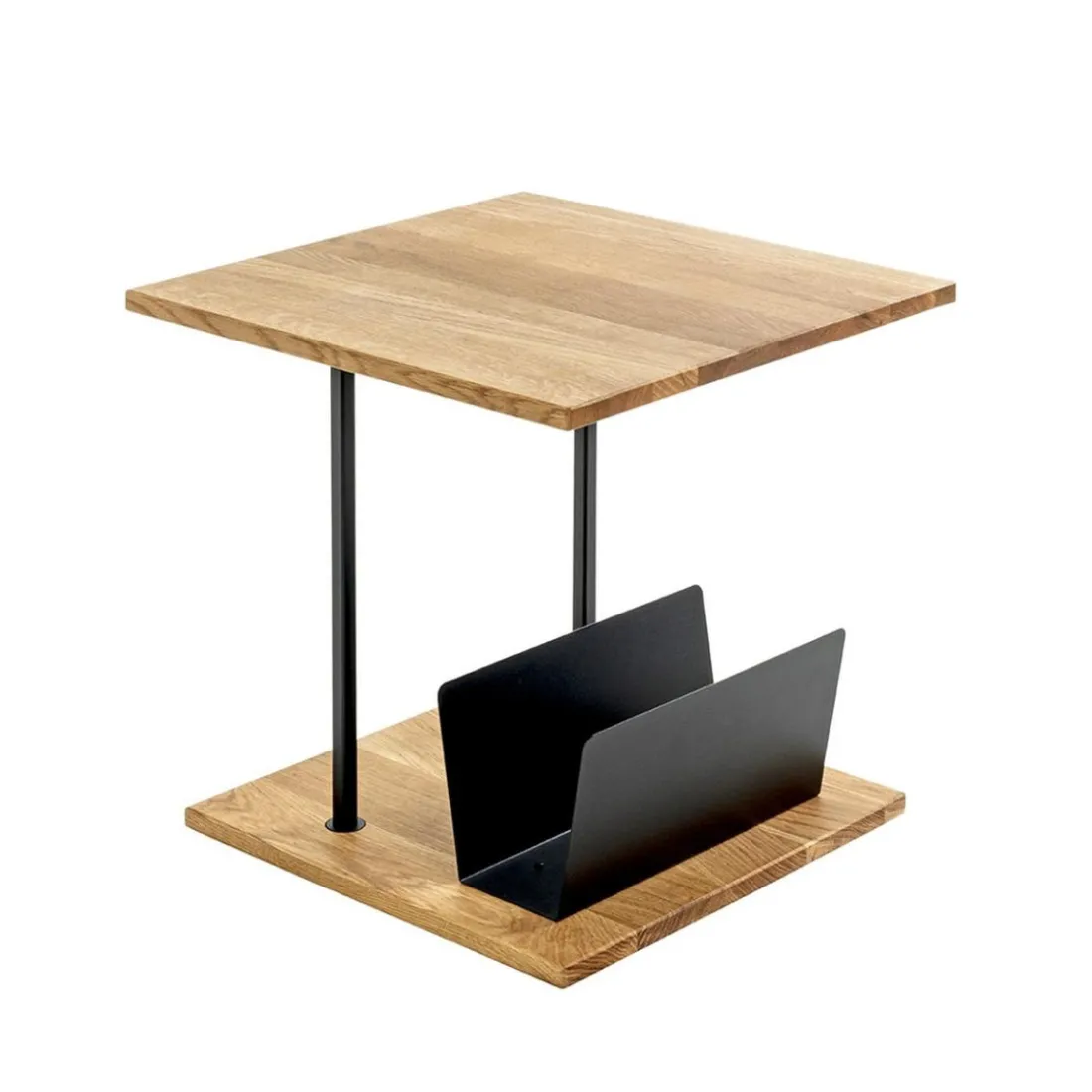 Table d'appoint en chène porte journeaux integré