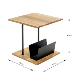 Table d'appoint en chène porte journeaux integré