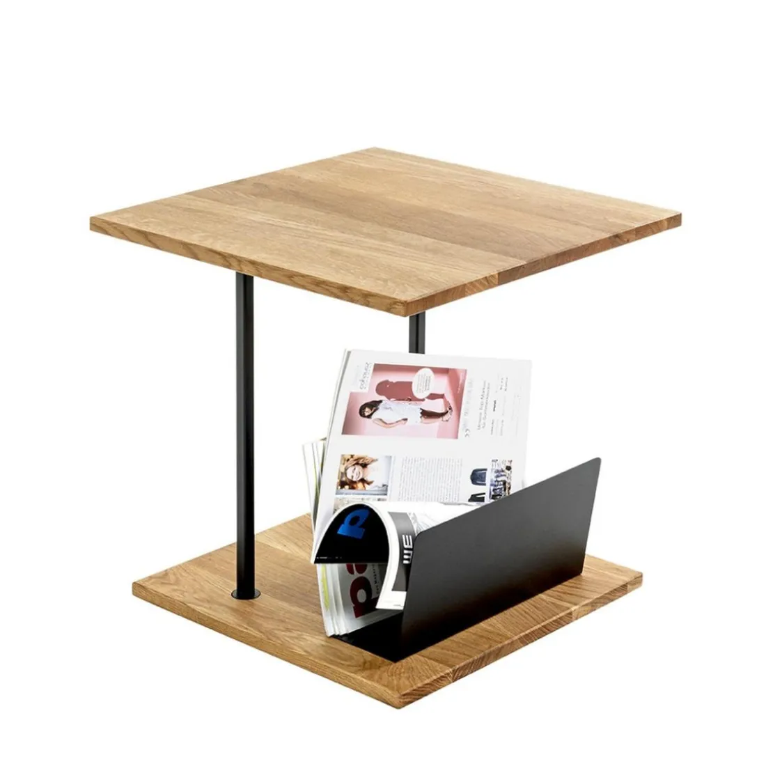 Table d'appoint en chène porte journeaux integré