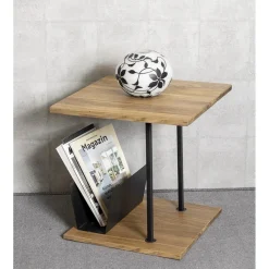 Table d'appoint en chène porte journeaux integré