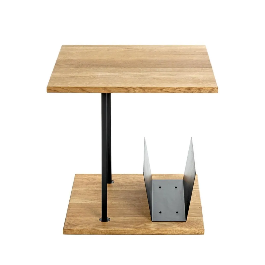 Table d'appoint en chène porte journeaux integré