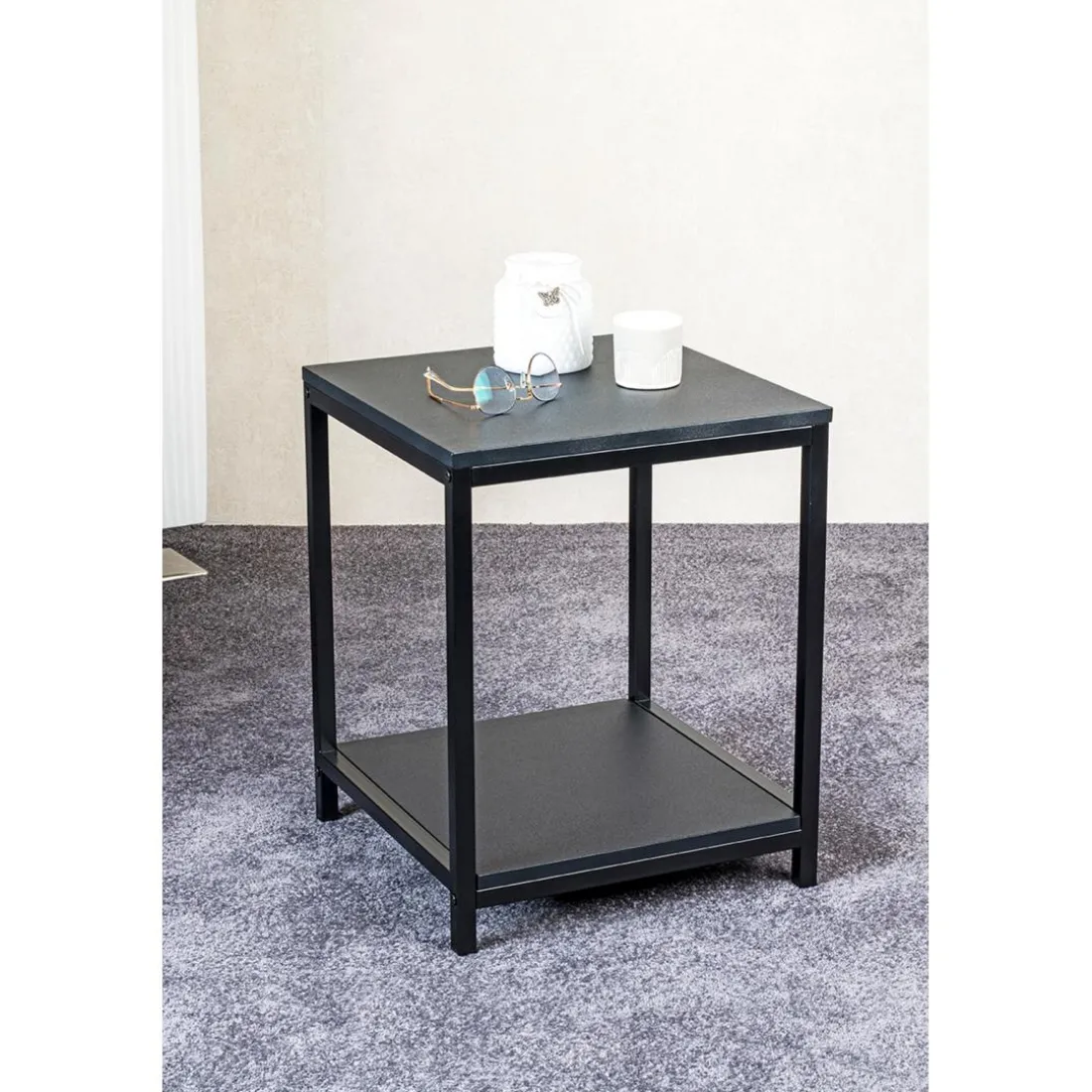 Table d'appoint en métal avec plateaux décor noir