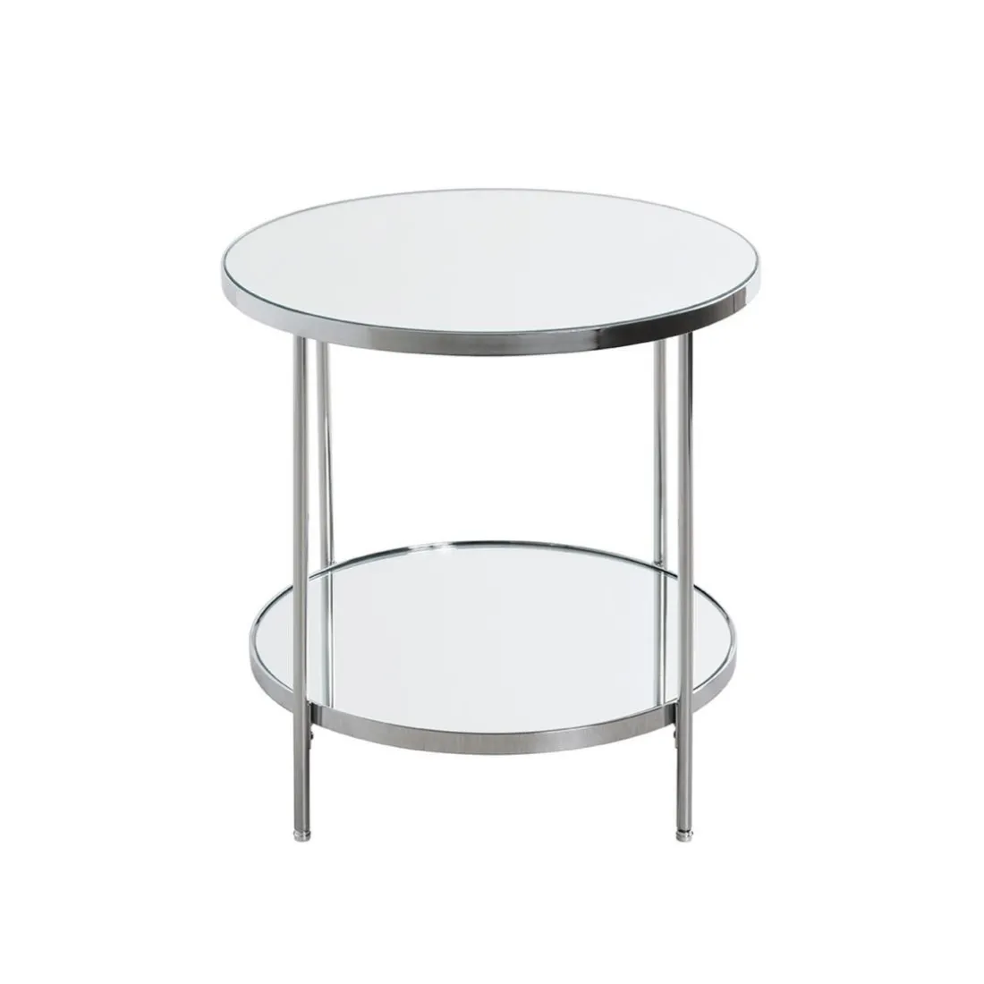 Table d'appoint en métal chromé et étagères en verre