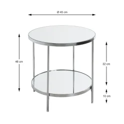 Table d'appoint en métal chromé et étagères en verre