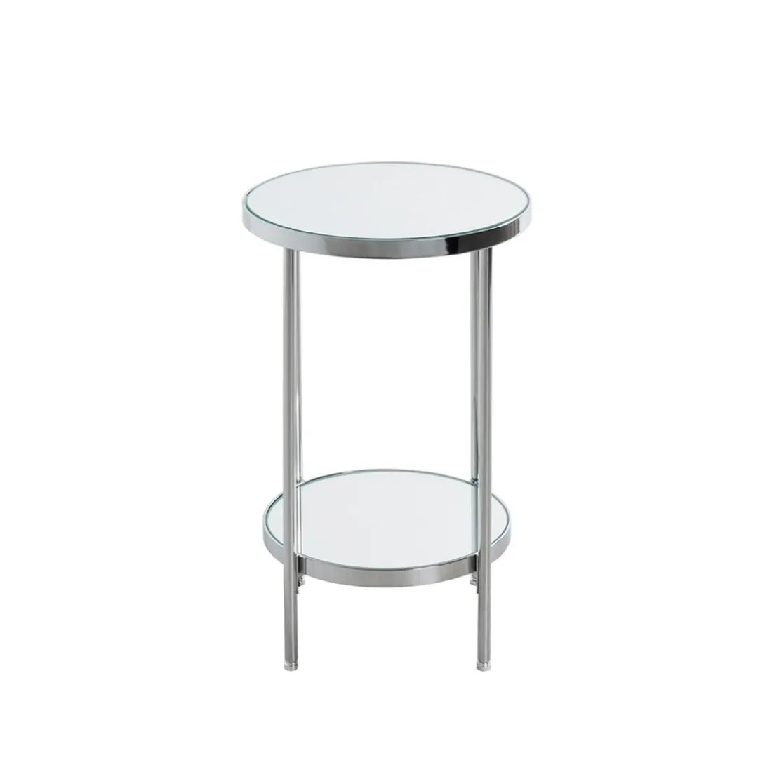 Table d'appoint en métal chromé et étagères en verre miroir