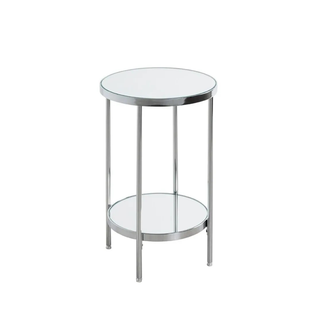 Table d'appoint en métal chromé et étagères en verre miroir