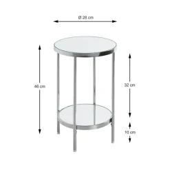 Table d'appoint en métal chromé et étagères en verre miroir